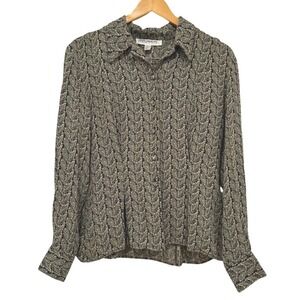 VTG! Gruppo Americano‎ Studio Button Up Fitted Blouse Gold Beige Paisley L USA